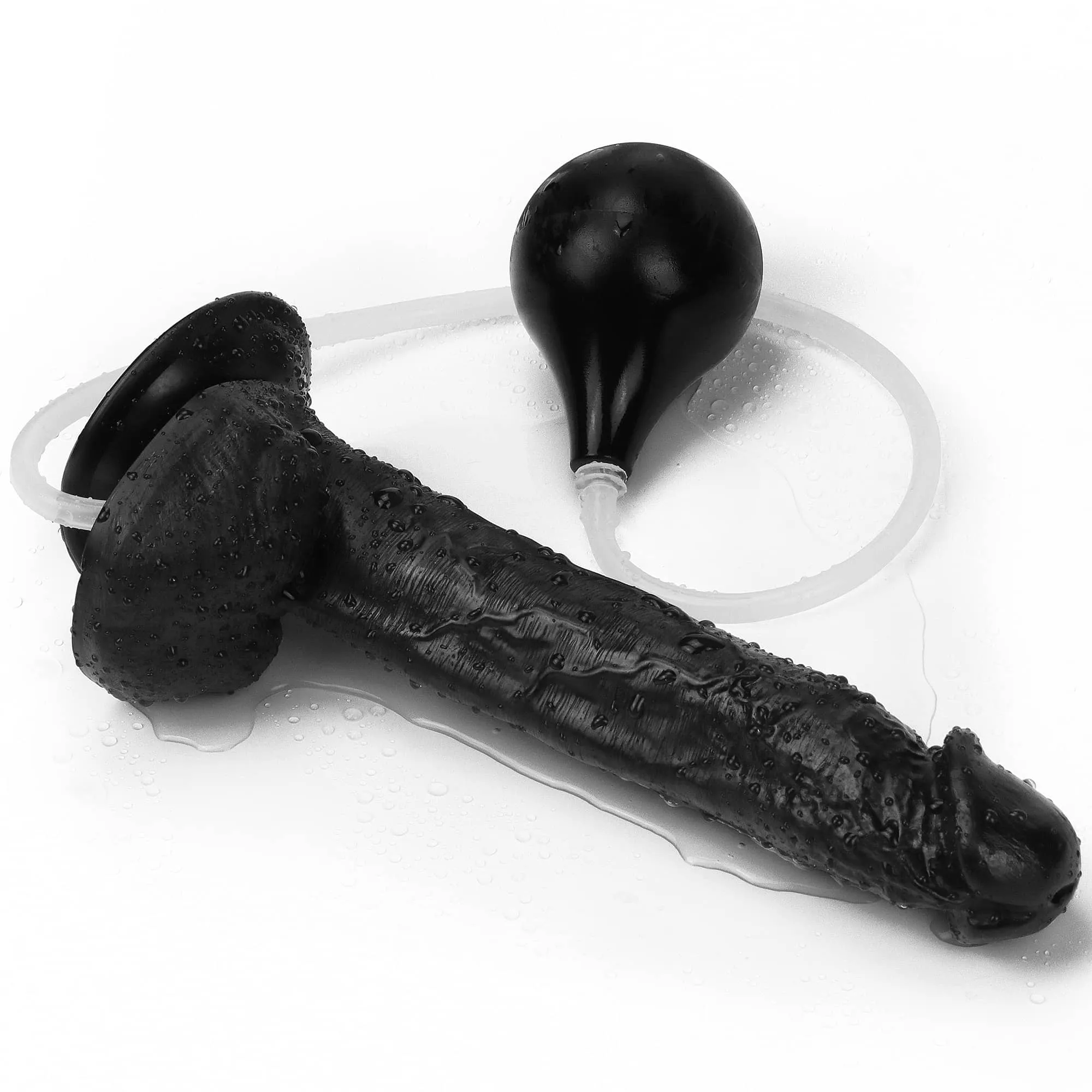 11" Realistic Squirting Dildo Ejaculating Dildo with Enema Bulb Black