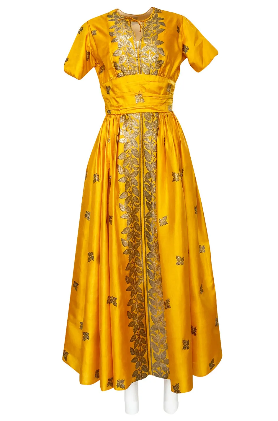 1953 Traina-Norell Metallic Gold Thread Hand Embroidered Couture Dress