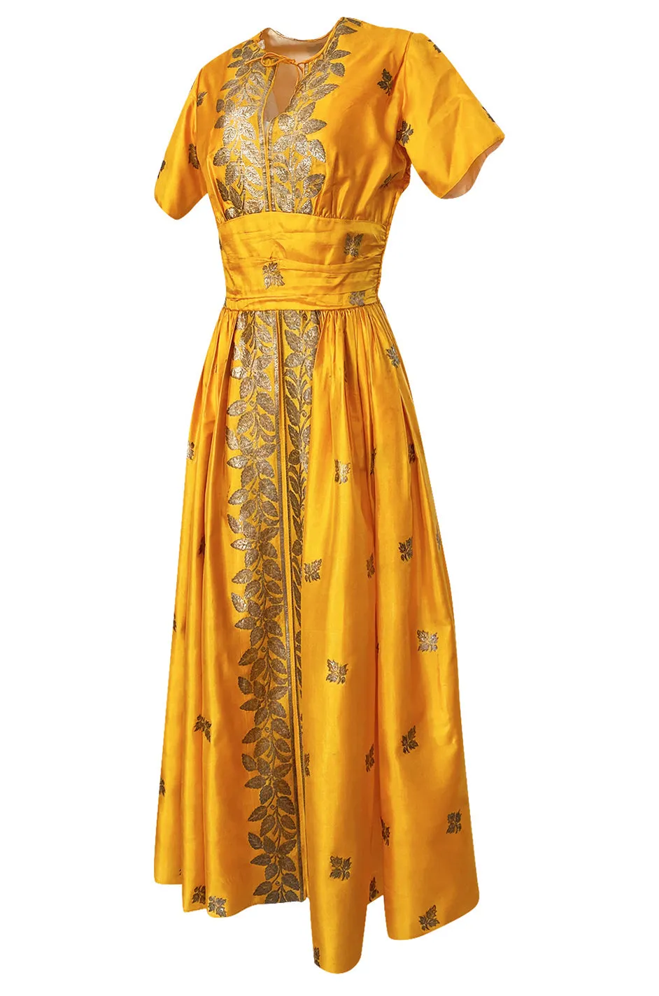 1953 Traina-Norell Metallic Gold Thread Hand Embroidered Couture Dress