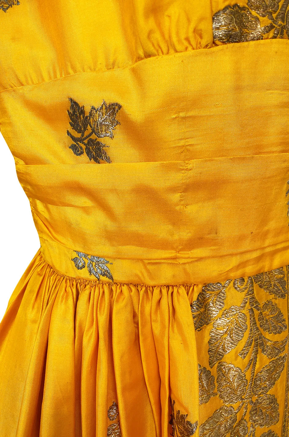 1953 Traina-Norell Metallic Gold Thread Hand Embroidered Couture Dress