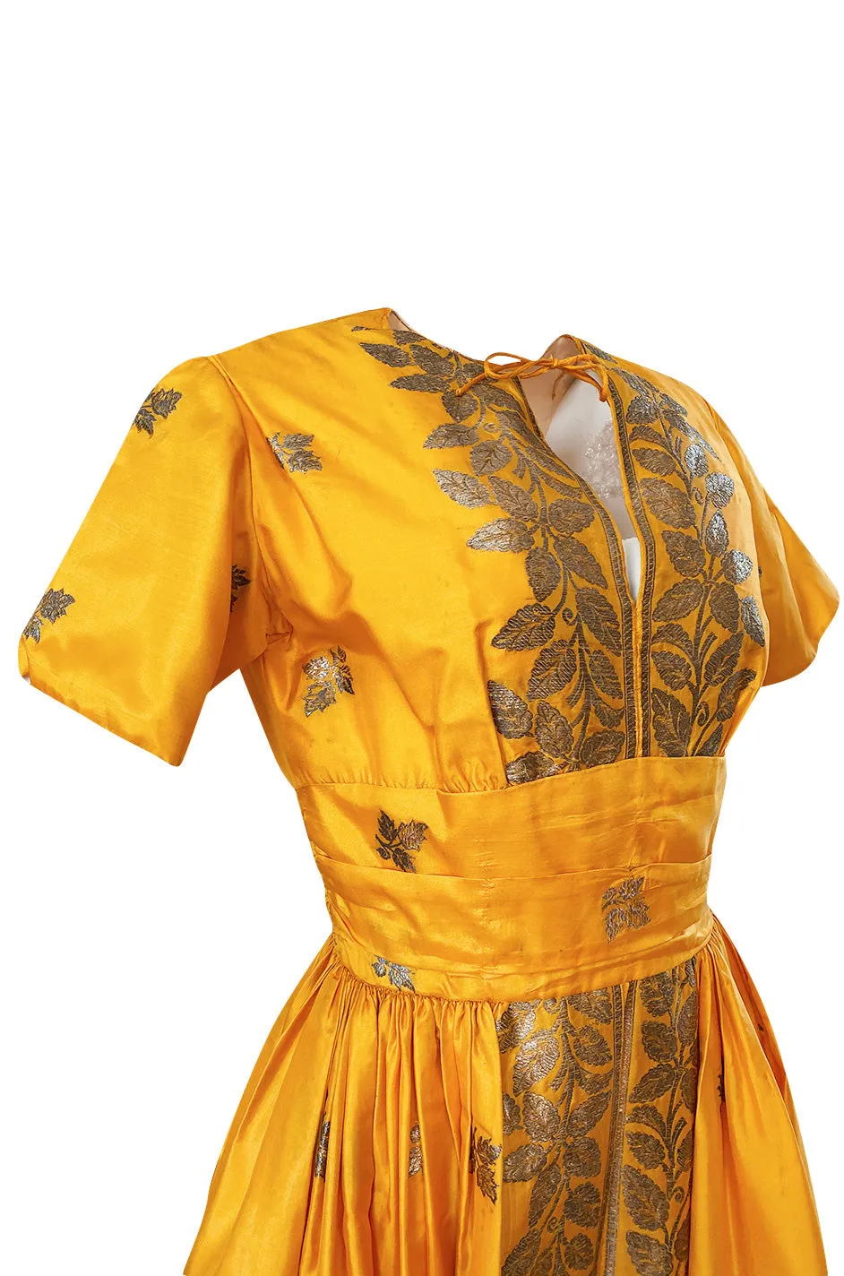1953 Traina-Norell Metallic Gold Thread Hand Embroidered Couture Dress