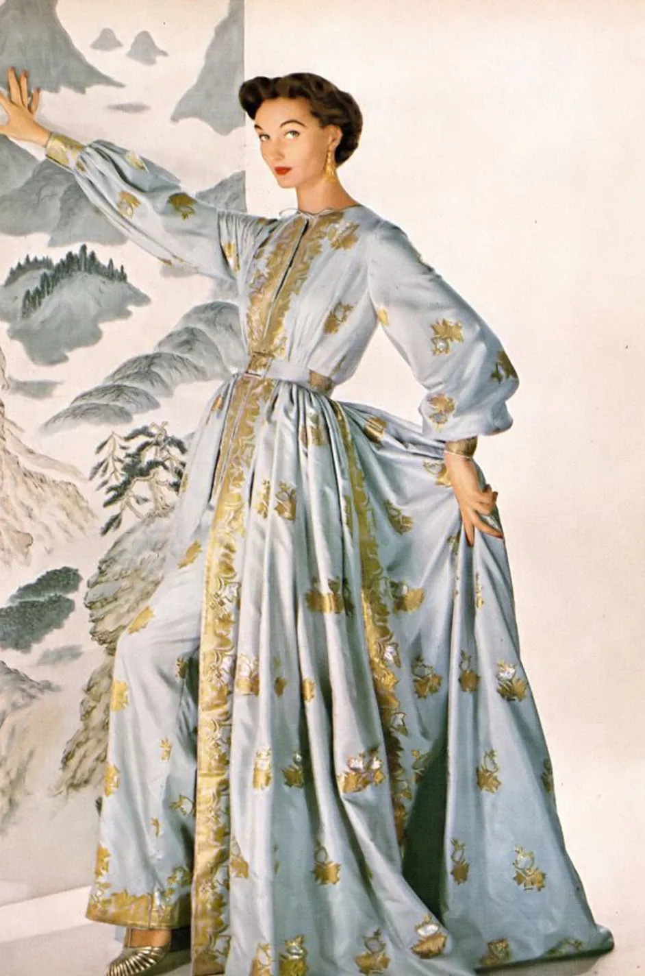 1953 Traina-Norell Metallic Gold Thread Hand Embroidered Couture Dress