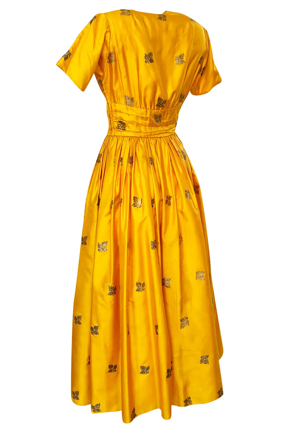 1953 Traina-Norell Metallic Gold Thread Hand Embroidered Couture Dress