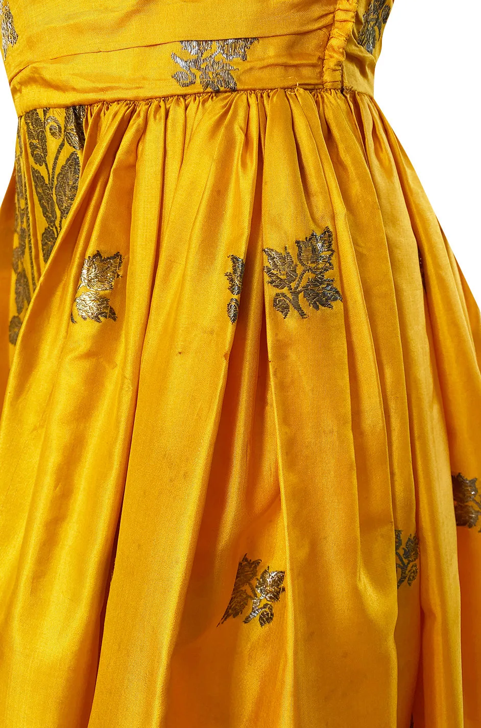 1953 Traina-Norell Metallic Gold Thread Hand Embroidered Couture Dress