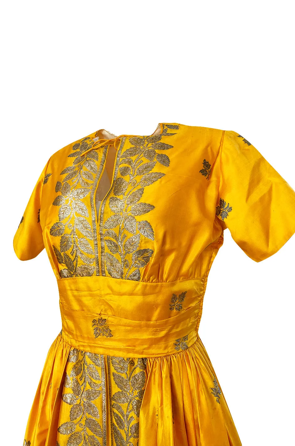 1953 Traina-Norell Metallic Gold Thread Hand Embroidered Couture Dress