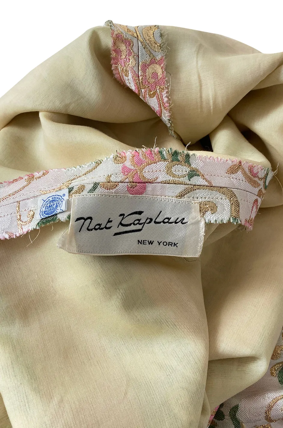 1960s Nat Kaplan Silk Brocade Midi Dress w Elaborate Crystal Detailing