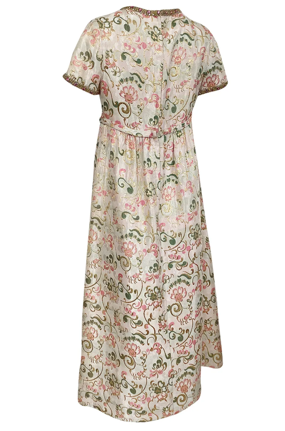 1960s Nat Kaplan Silk Brocade Midi Dress w Elaborate Crystal Detailing