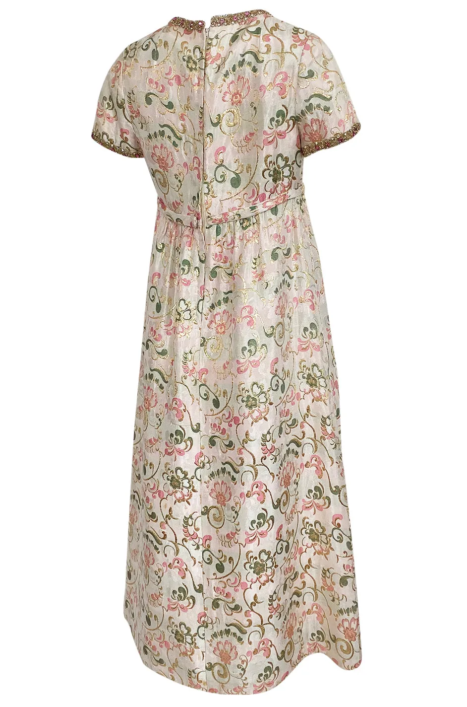 1960s Nat Kaplan Silk Brocade Midi Dress w Elaborate Crystal Detailing