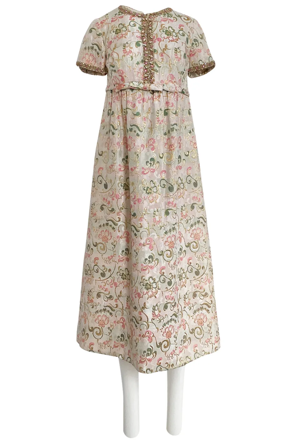 1960s Nat Kaplan Silk Brocade Midi Dress w Elaborate Crystal Detailing