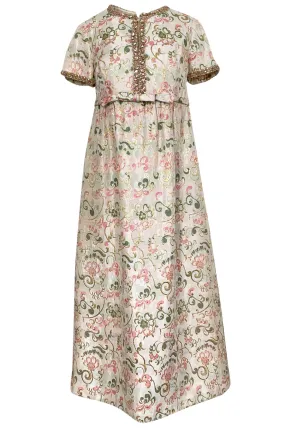 1960s Nat Kaplan Silk Brocade Midi Dress w Elaborate Crystal Detailing