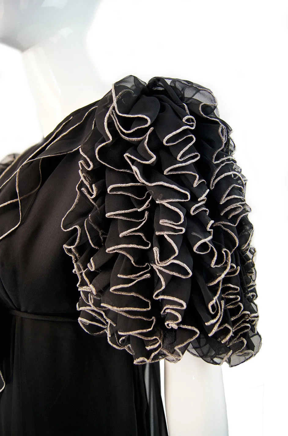 1970s Silver Ruffled Sleeve Jean Varon