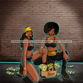2 Sista's Bag Of Money Brick Wall Dollar Bills JPG PNG  Clipart Cricut Silhouette Cut Cutting