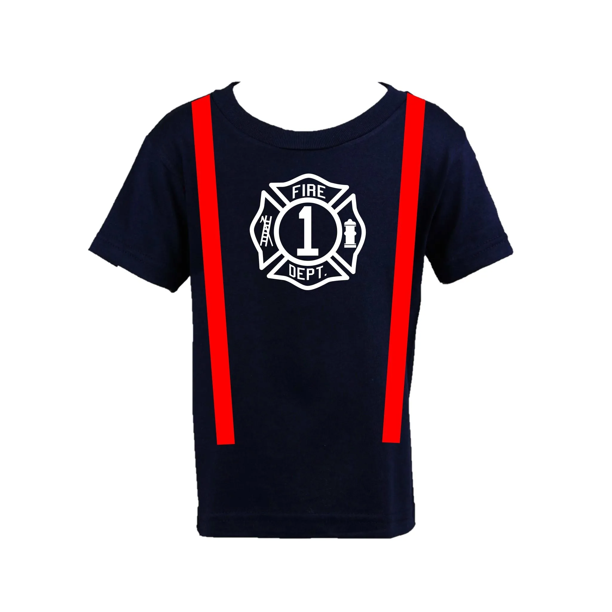BIRTHDAY Firefighter Personalized Navy Toddler Shirt (ONLY)