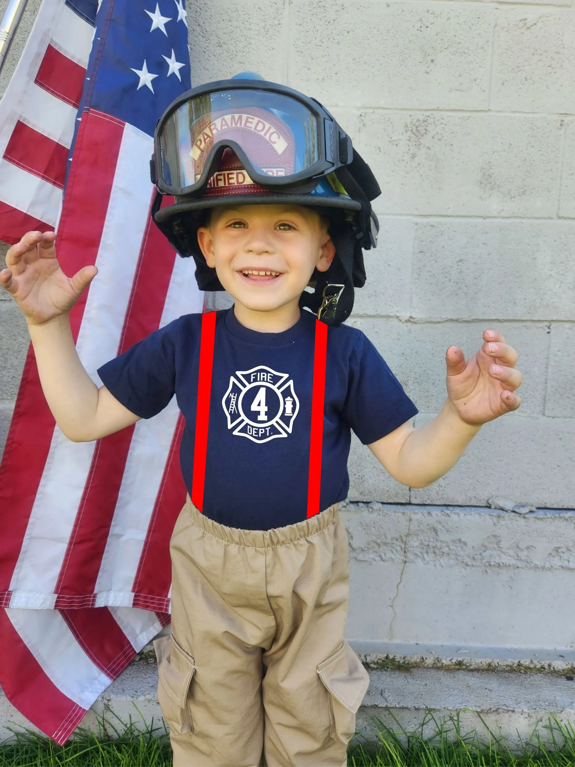 BIRTHDAY Firefighter Personalized Navy Toddler Shirt (ONLY)