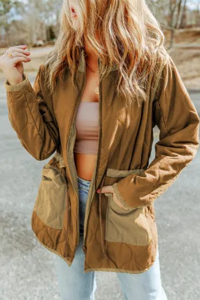 Blue Zone Planet |  Brown Stitching Quilted Drawstring Jacket