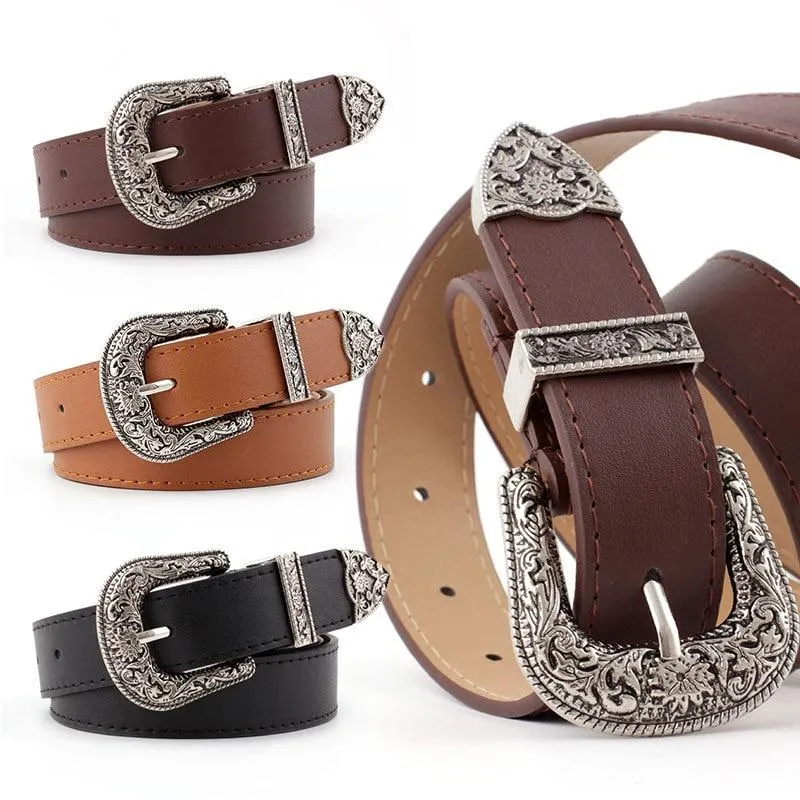 Carved Pin Buckle Belt