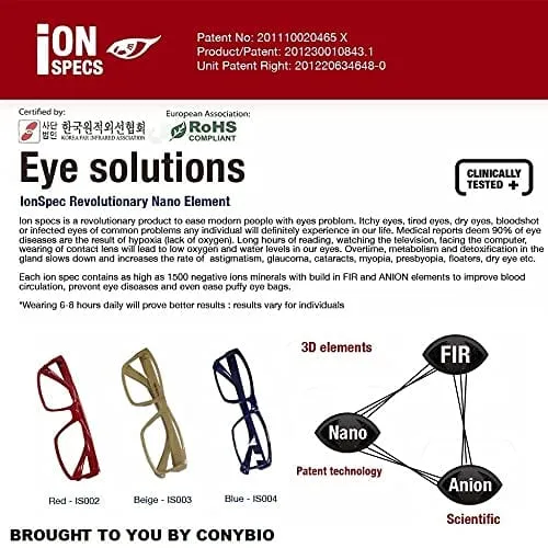 Conybio Ion Spec (Nano-Technology Anion-Energy Provides Cooling & More Oxygen to Eyes) (Helpful in Hypoxia, Short & Long Sightedness, Dry Eye, Glaucoma, Cataract, Eye Bag, Dark Circles)