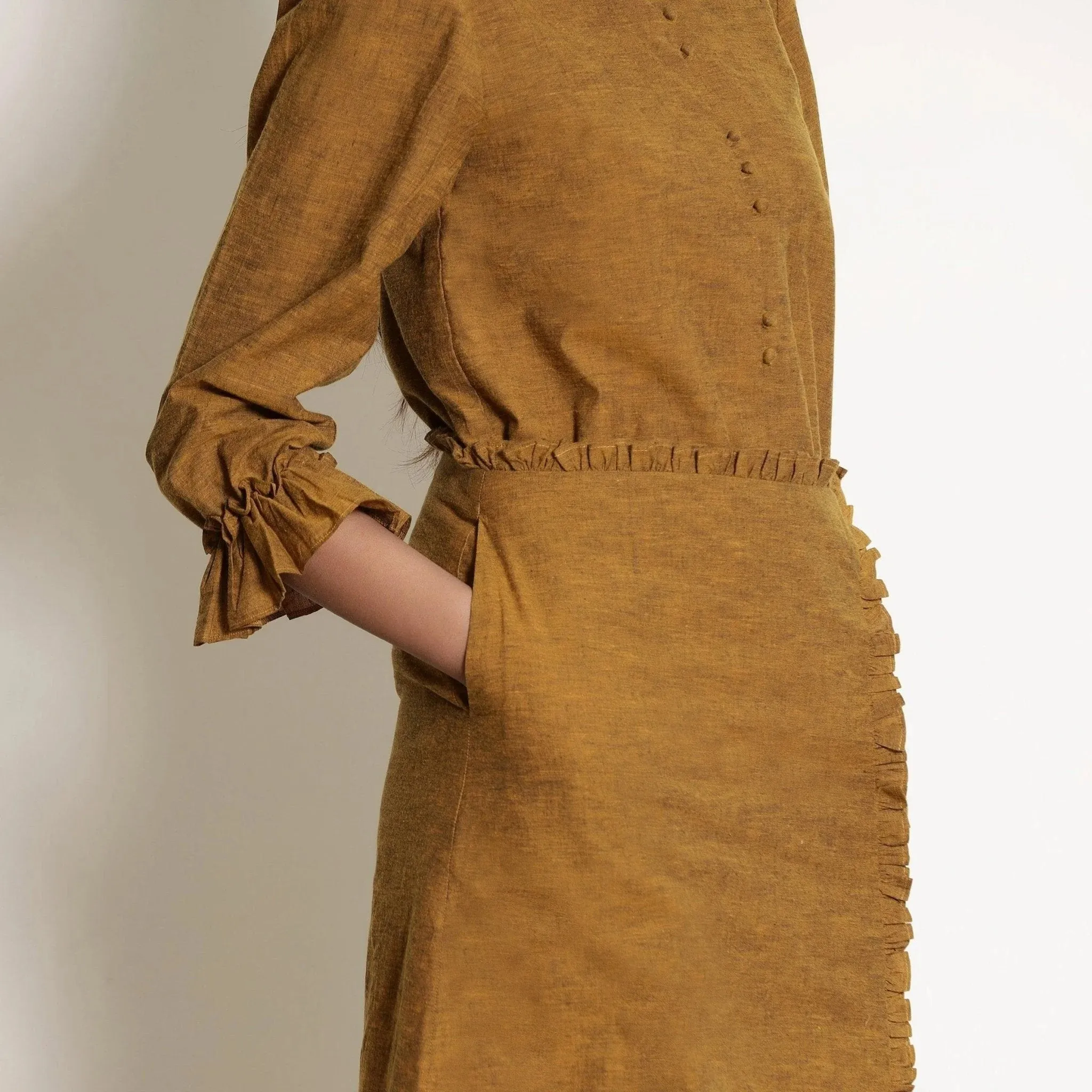 Golden Oak Warm Cotton Frilled Midi Skirt