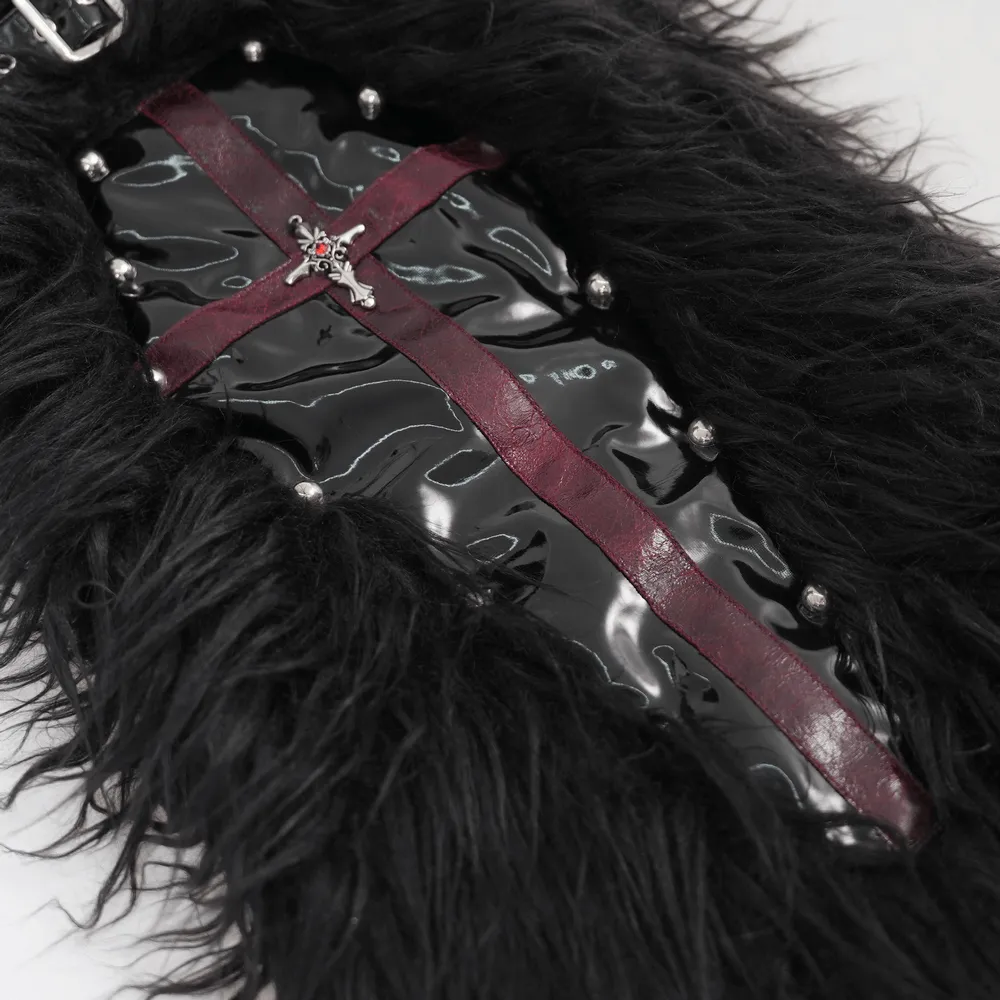 Gothic Furry Leg Warmers with Cross Details and Studs
