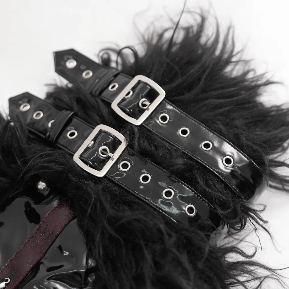 Gothic Furry Leg Warmers with Cross Details and Studs
