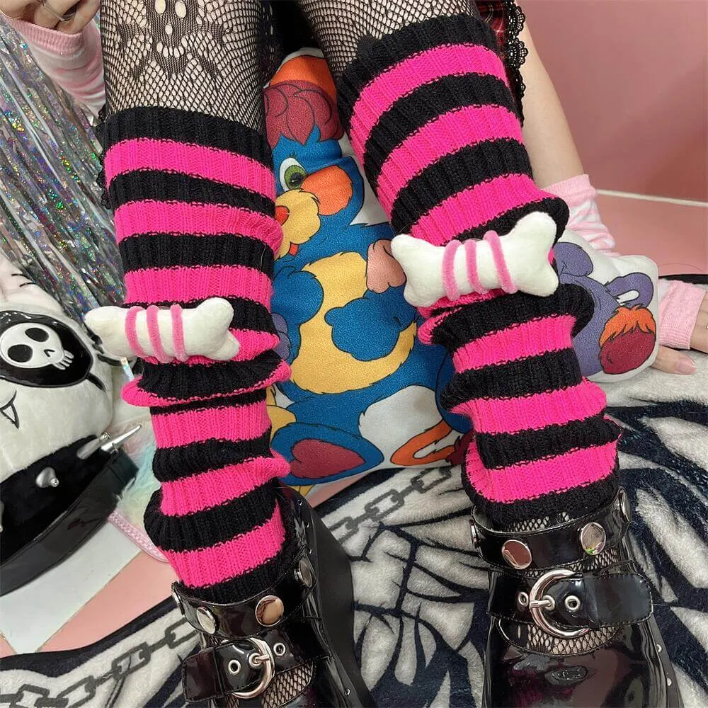 Harajuku y2k bone stripes leg warmers
