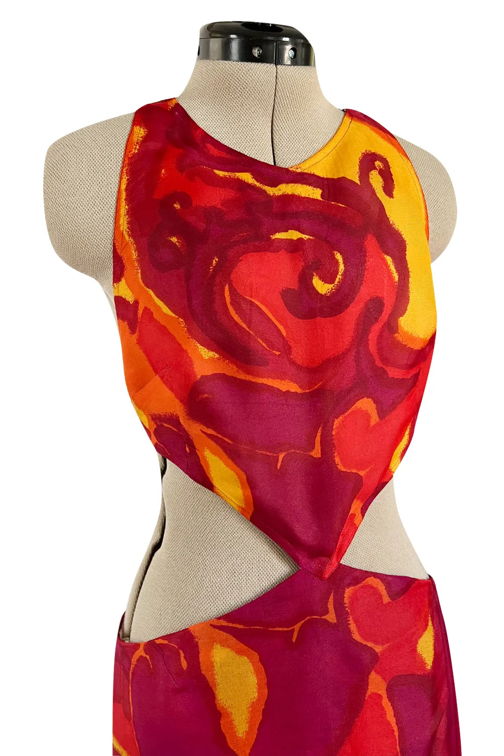 Important & Rare Spring 1966 Madame Gres Printed Silk Chiffon Cut Out Dress