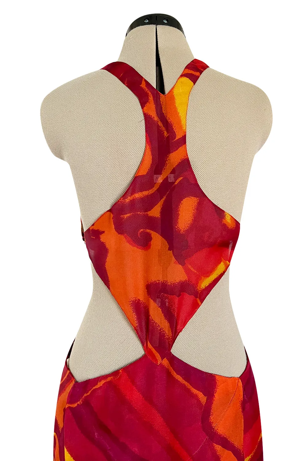Important & Rare Spring 1966 Madame Gres Printed Silk Chiffon Cut Out Dress
