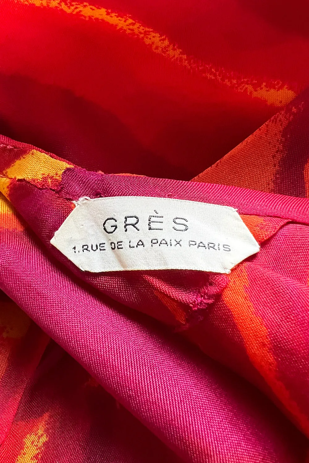 Important & Rare Spring 1966 Madame Gres Printed Silk Chiffon Cut Out Dress