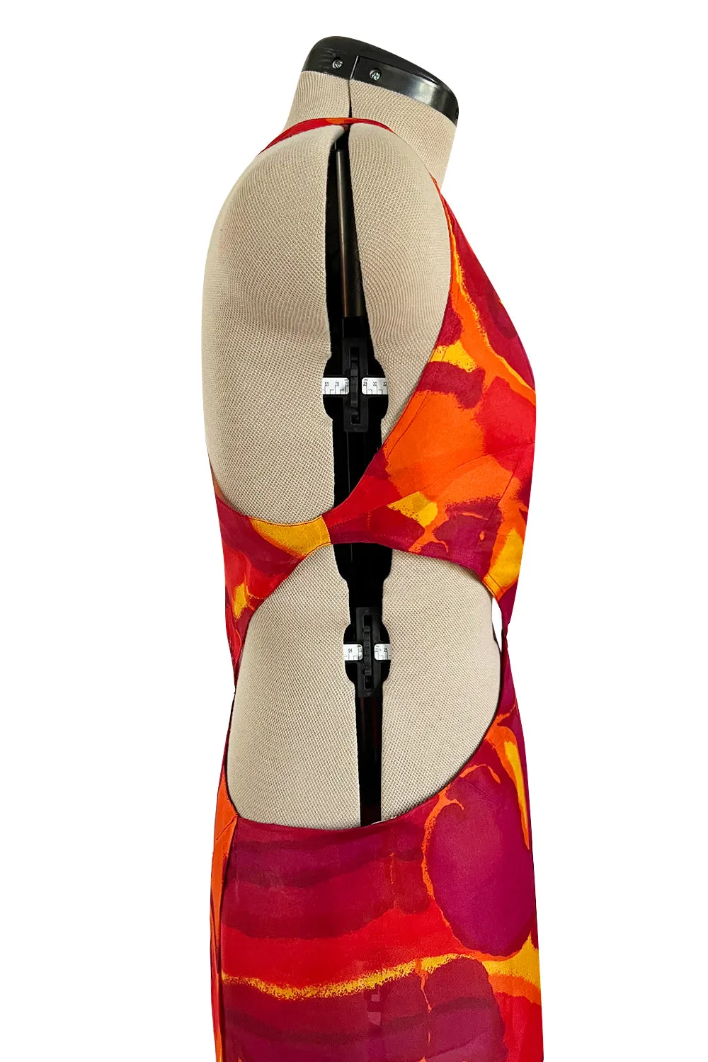 Important & Rare Spring 1966 Madame Gres Printed Silk Chiffon Cut Out Dress