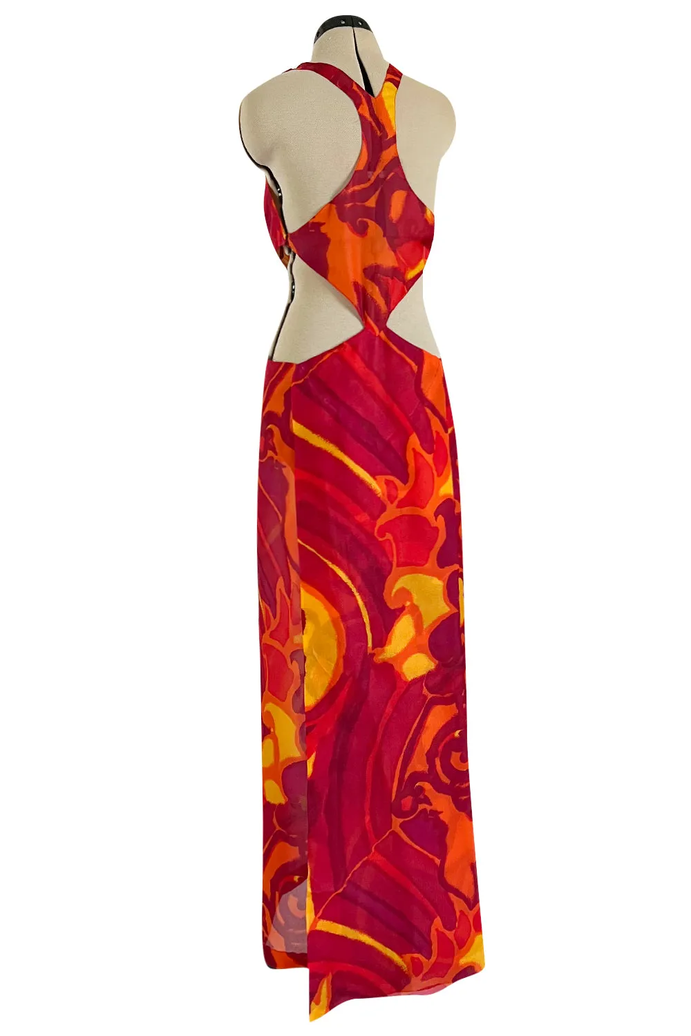 Important & Rare Spring 1966 Madame Gres Printed Silk Chiffon Cut Out Dress