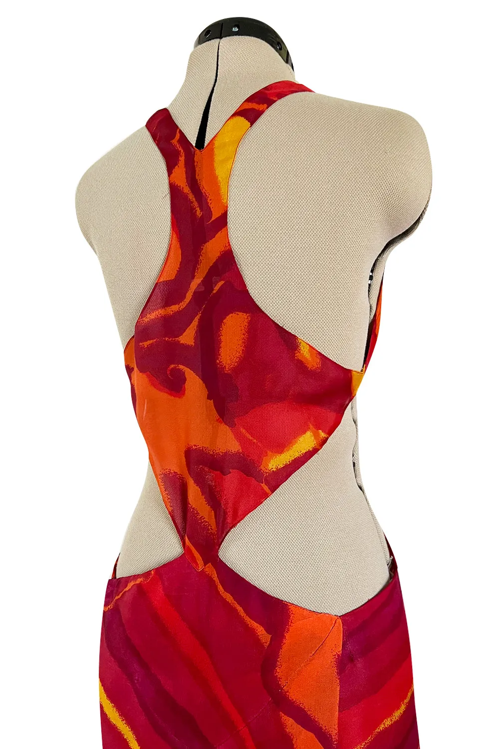 Important & Rare Spring 1966 Madame Gres Printed Silk Chiffon Cut Out Dress
