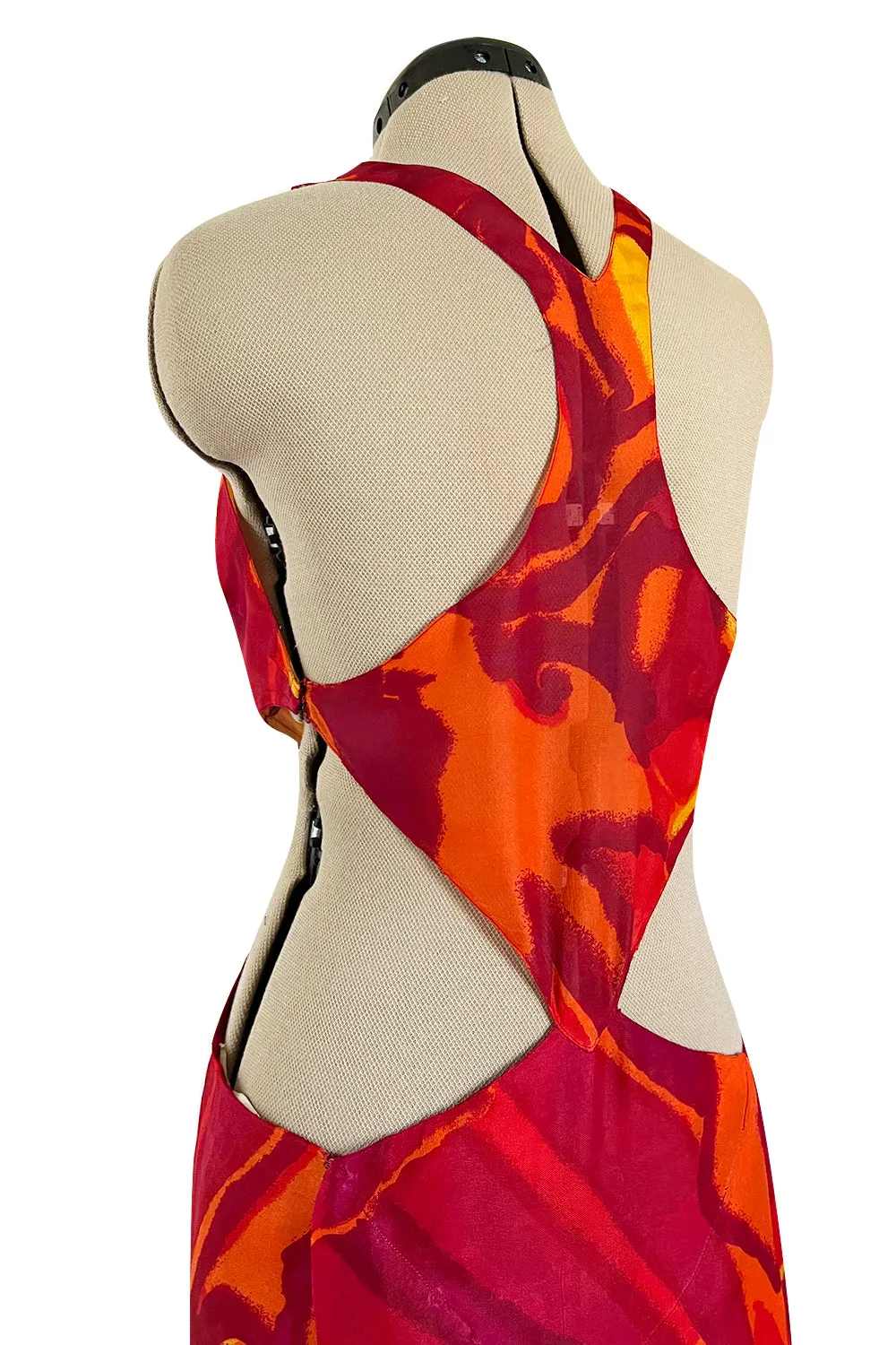 Important & Rare Spring 1966 Madame Gres Printed Silk Chiffon Cut Out Dress