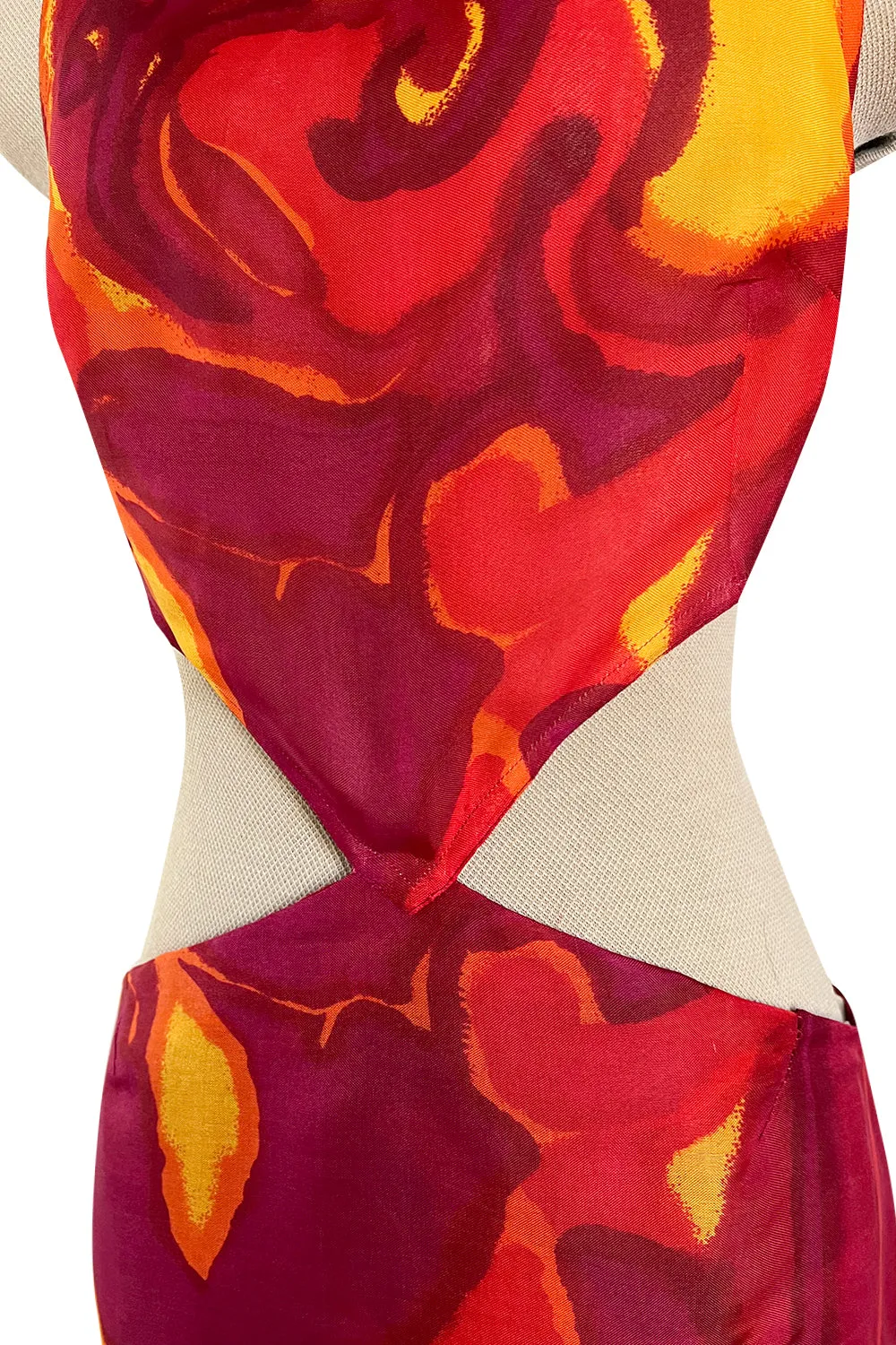 Important & Rare Spring 1966 Madame Gres Printed Silk Chiffon Cut Out Dress