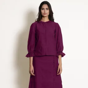 Magenta Warm Cotton Frilled Button Down Top