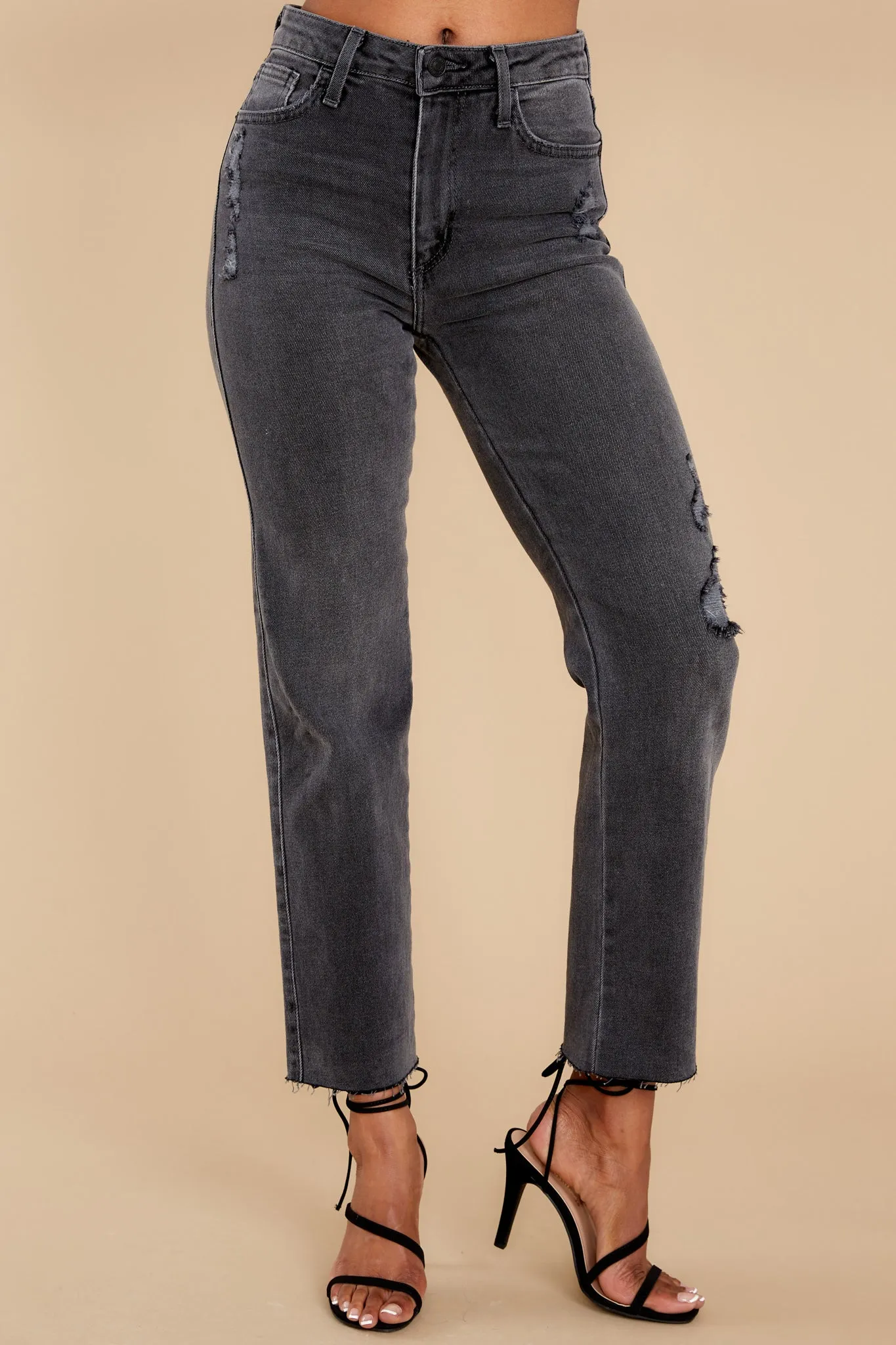 Making An Impression Washed Black Distressed Straight Jeans