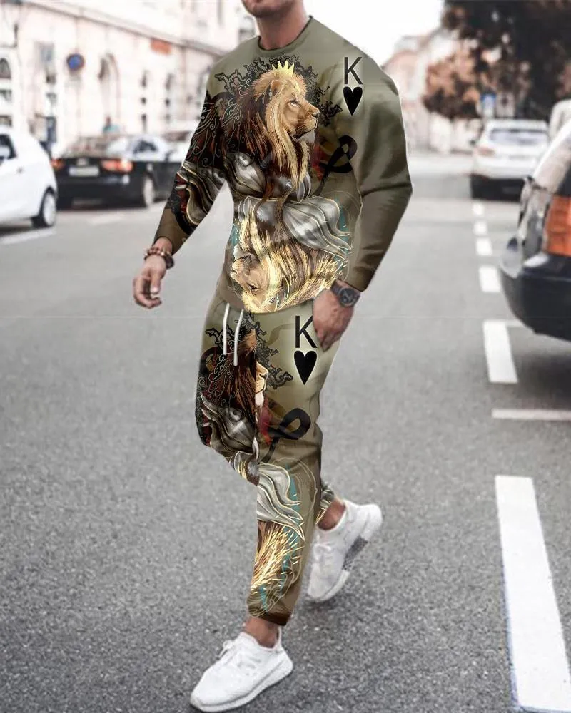 Men's Clothing Sets Fashion Must-Have Activewear 3D Printed Long Sleeve T-Shirts Men's Pullovers Casual Sweatpants Set