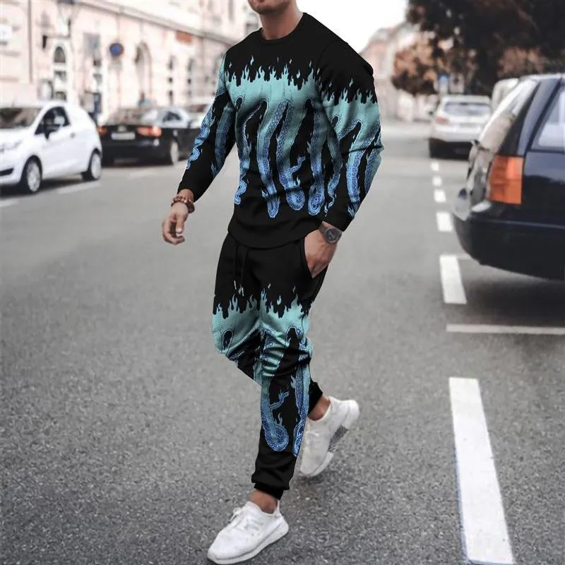 Men's Clothing Sets Fashion Must-Have Activewear 3D Printed Long Sleeve T-Shirts Men's Pullovers Casual Sweatpants Set