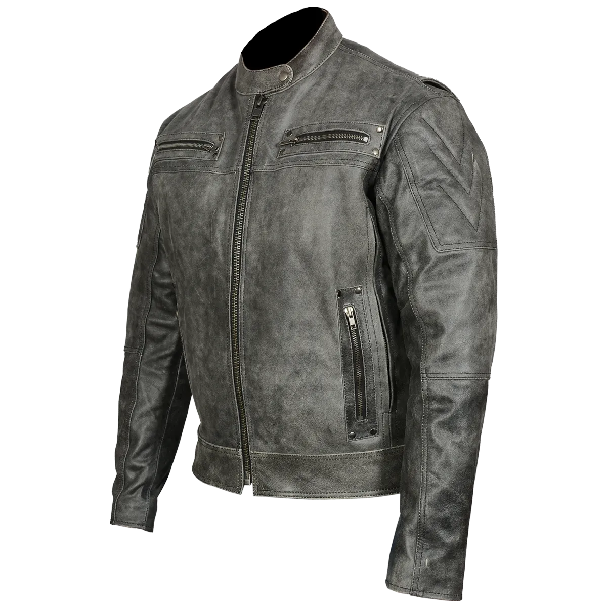 Mens Motorcycle Distressed Gray Scoter Riding Leather Jacket with Kidney padding back & Vents