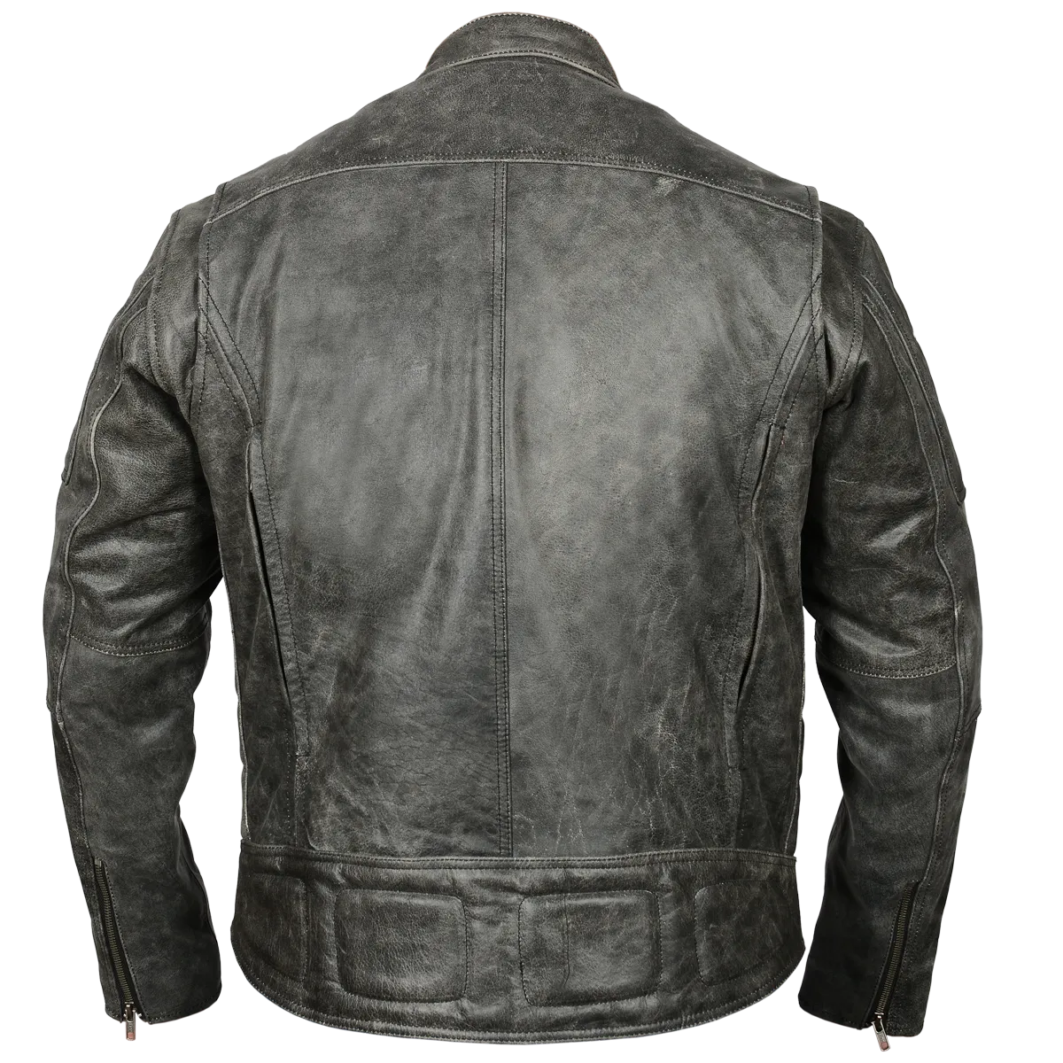 Mens Motorcycle Distressed Gray Scoter Riding Leather Jacket with Kidney padding back & Vents