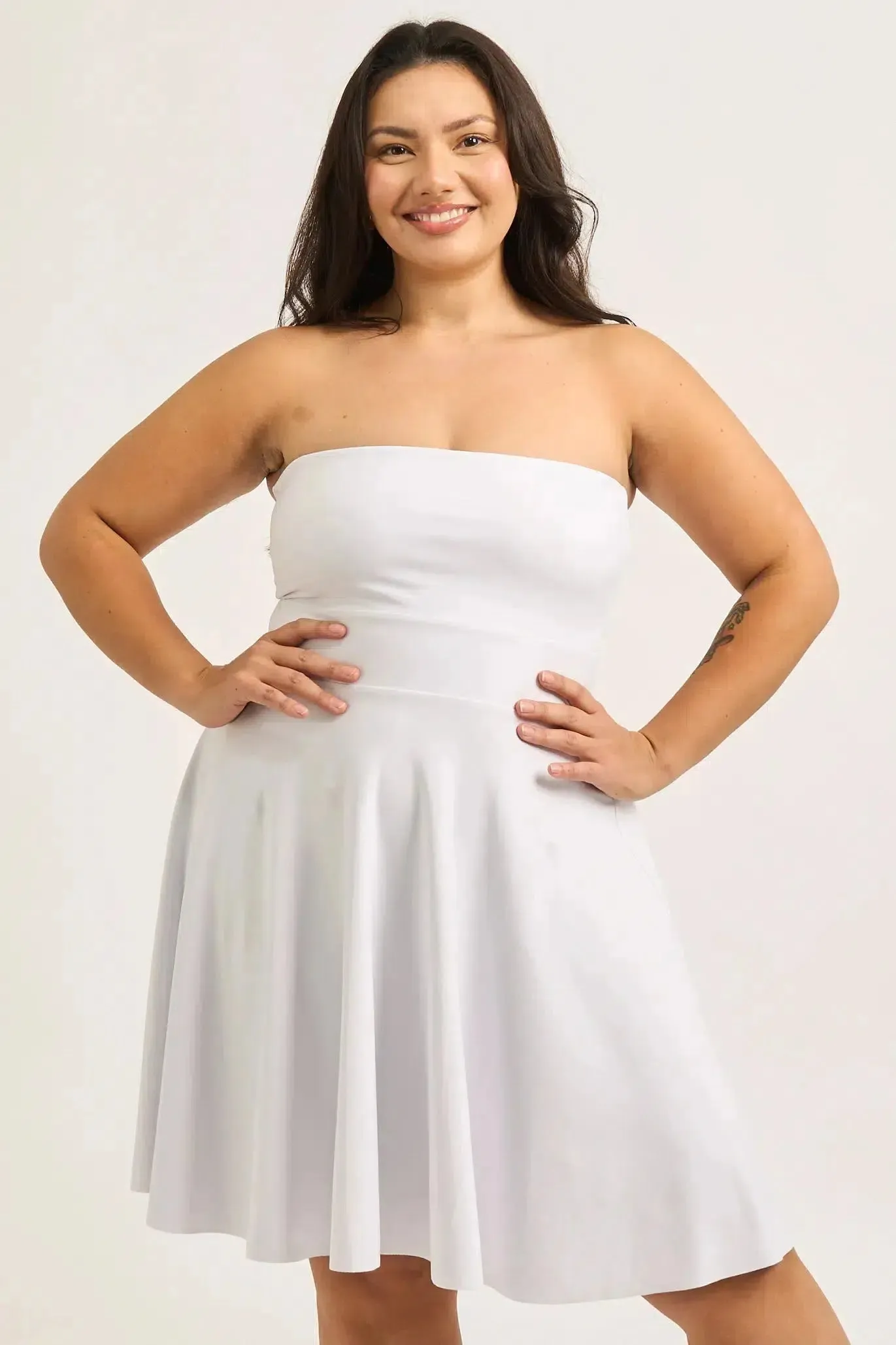 Performance Bandeau Comfort Crop Mini Dress - White
