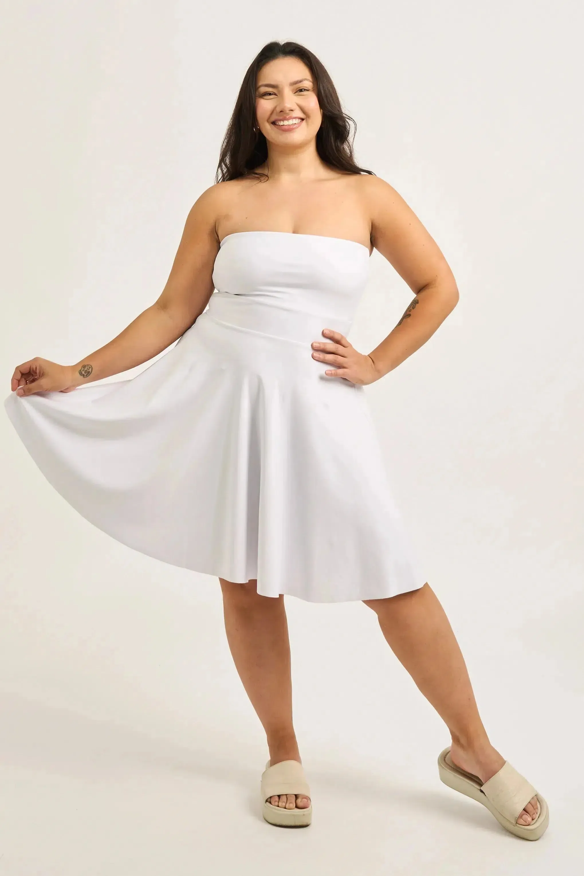 Performance Bandeau Comfort Crop Mini Dress - White