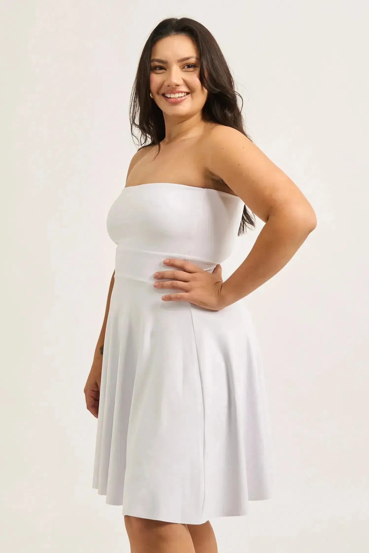 Performance Bandeau Comfort Crop Mini Dress - White
