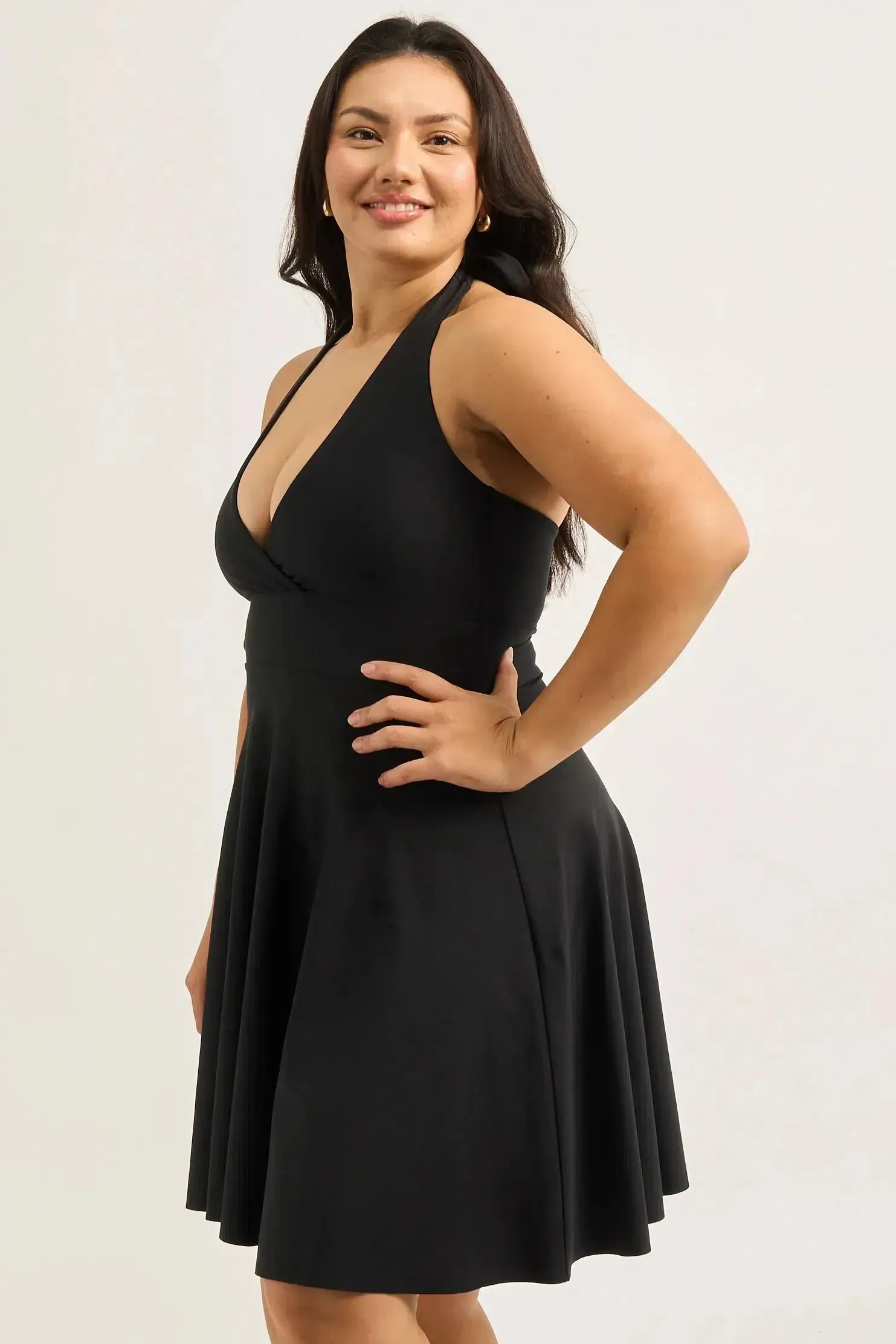 Performance Halter Comfort Crop Mini Dress - Black