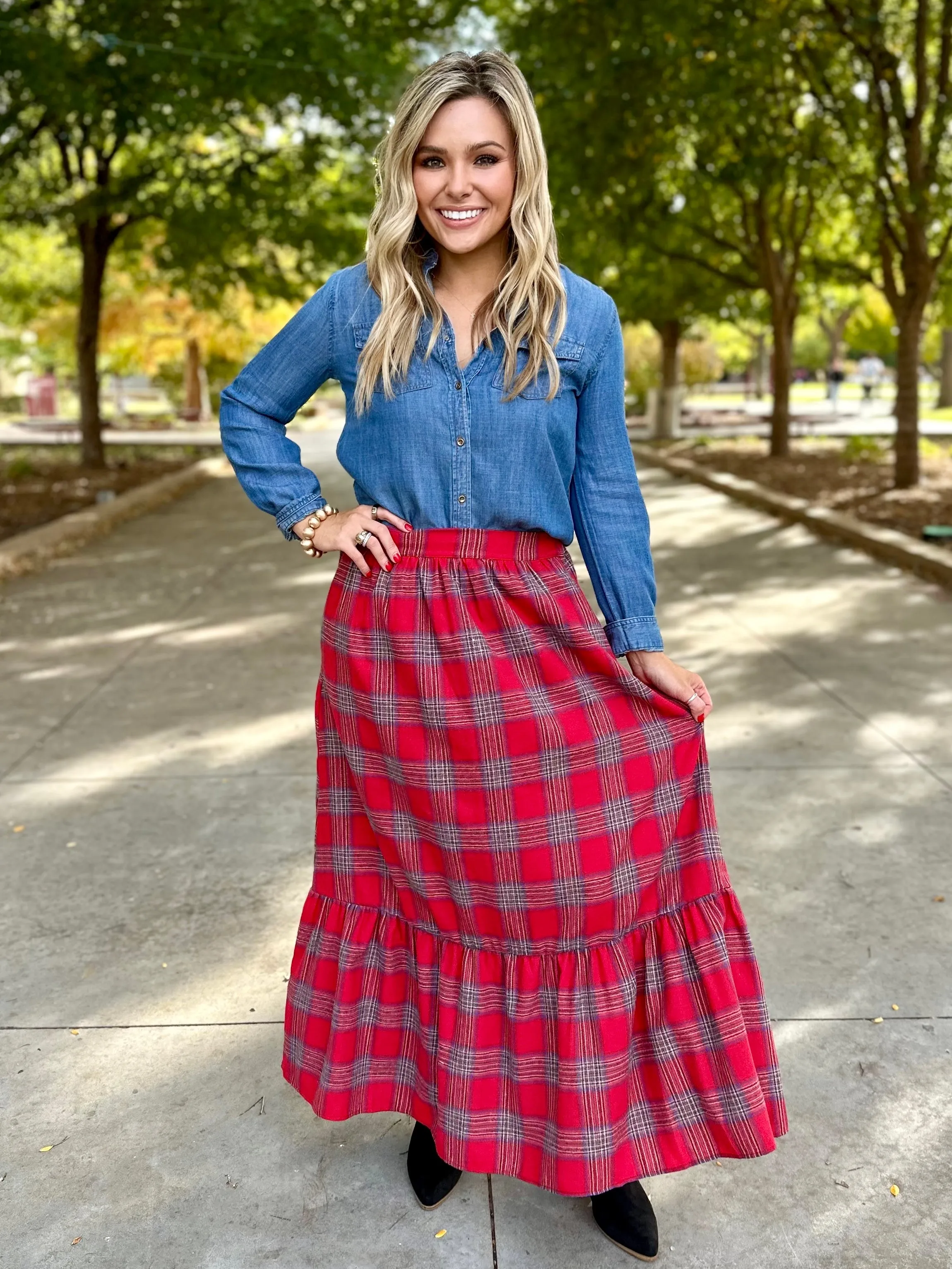Plaid Dancing Midi Skirt