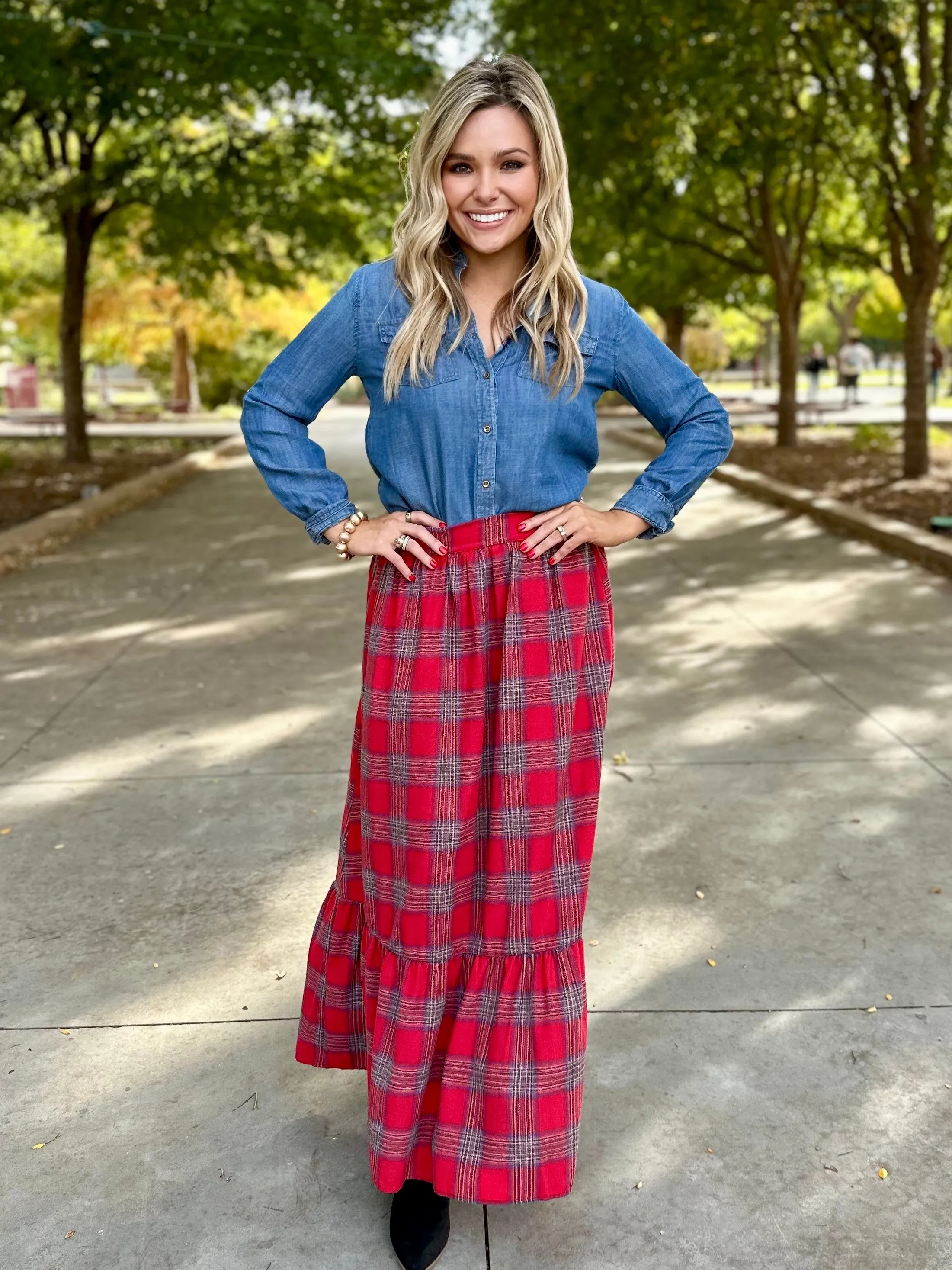 Plaid Dancing Midi Skirt