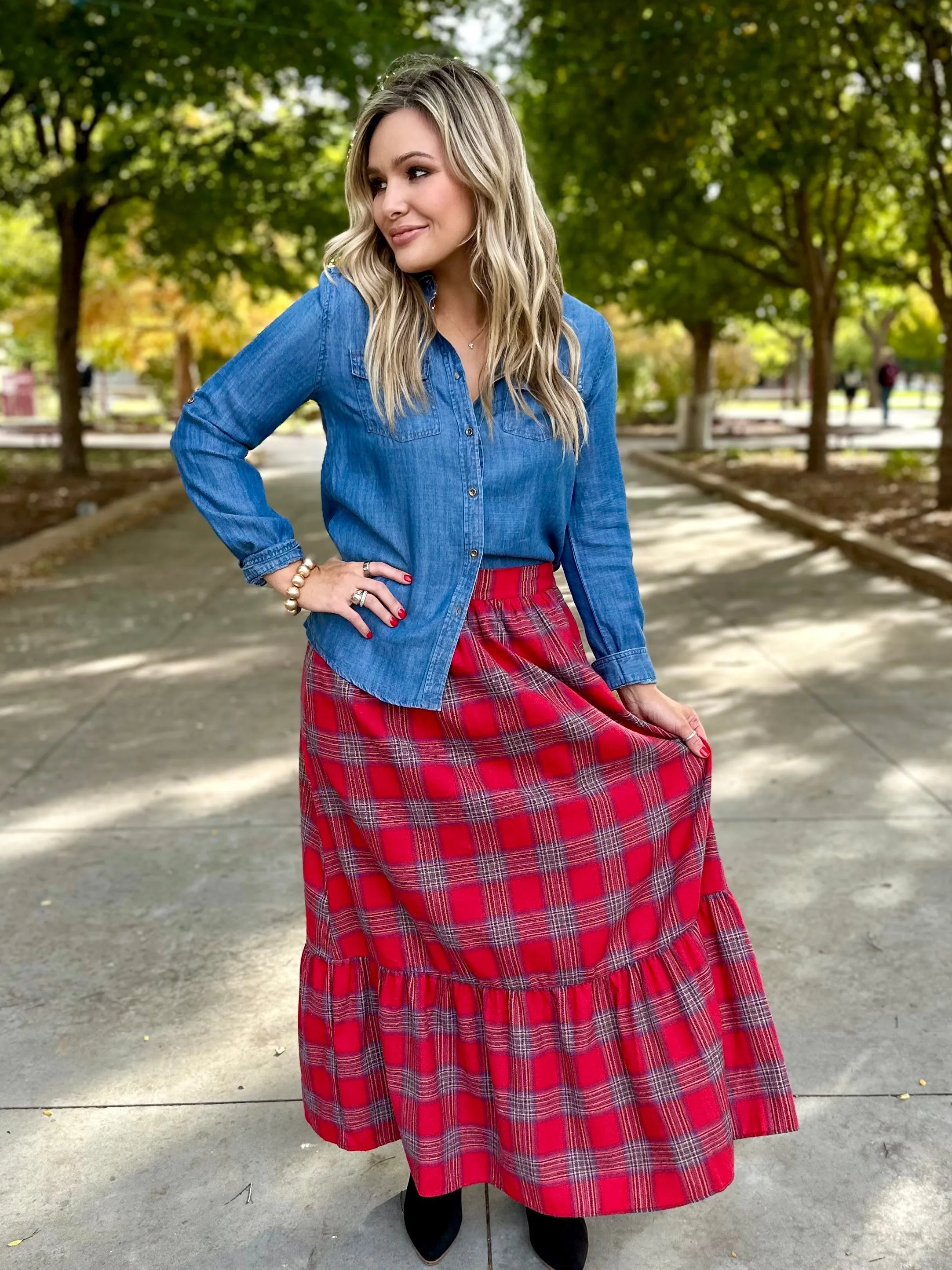 Plaid Dancing Midi Skirt
