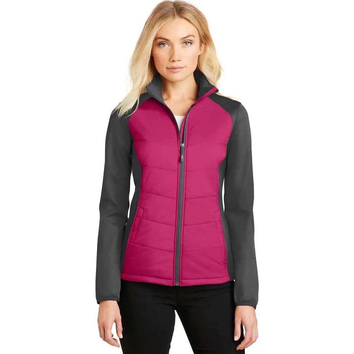 Port Authority Women's Pink Azalea/Grey Steel Hybrid Soft Shell Jacket