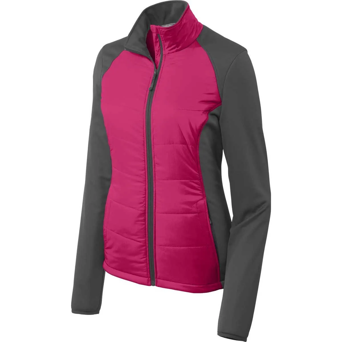 Port Authority Women's Pink Azalea/Grey Steel Hybrid Soft Shell Jacket