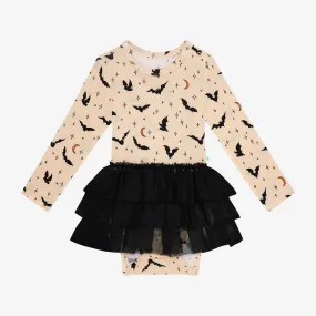 Posh Peanut Long Sleeve Tulle Skirt Bodysuit - Spooky Bats
