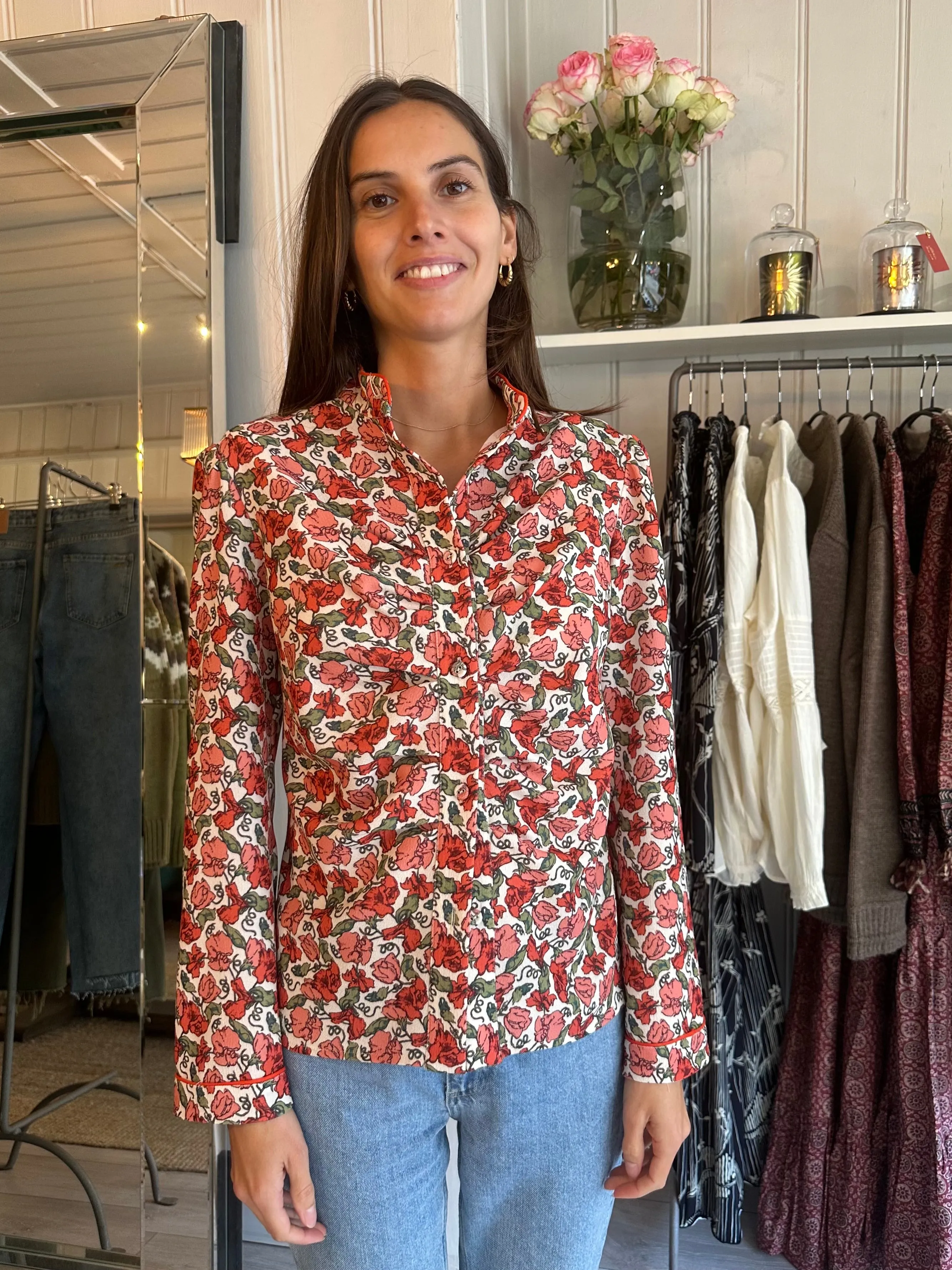 PRE-OWNED LORETTA CAPONI CREPE RUCHED TOP SIZE M RRP £465